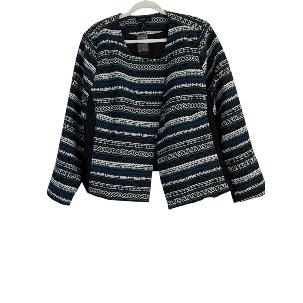 Lane Bryant Blazer Jacket Moto Aztec Jacquard Women's 1X Black Blue NEW Corpcore